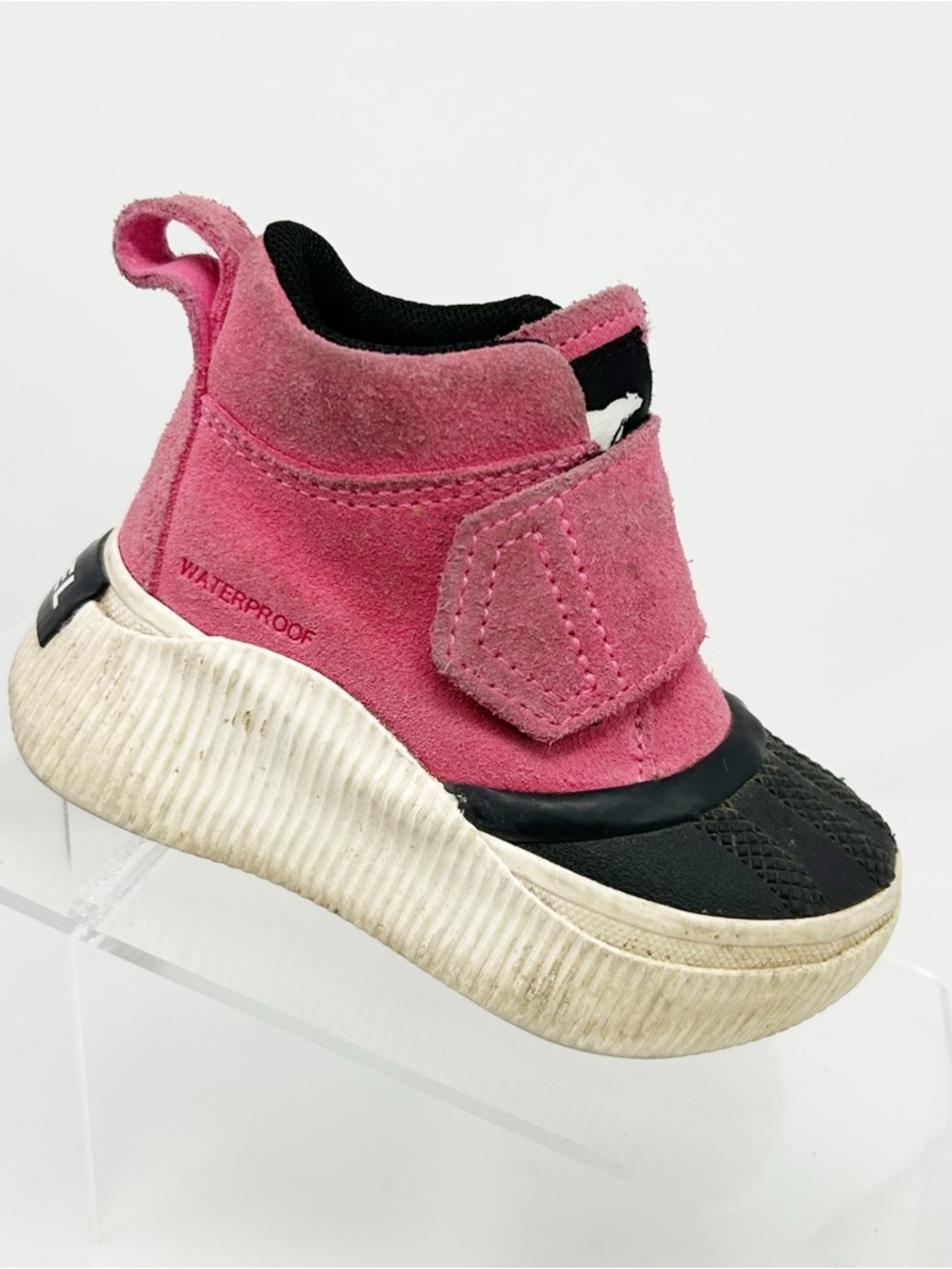 Sorel Duck Boots Girls Pink Waterproof Ankle Hook & Loop Strap Rubber Toe Size 7